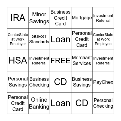 Banking Bingo Card