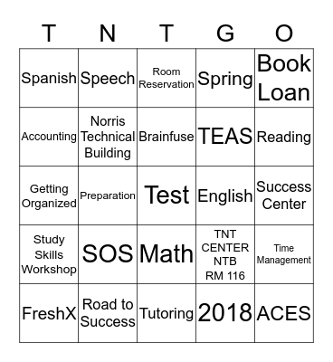 TNT Center  Bingo Card