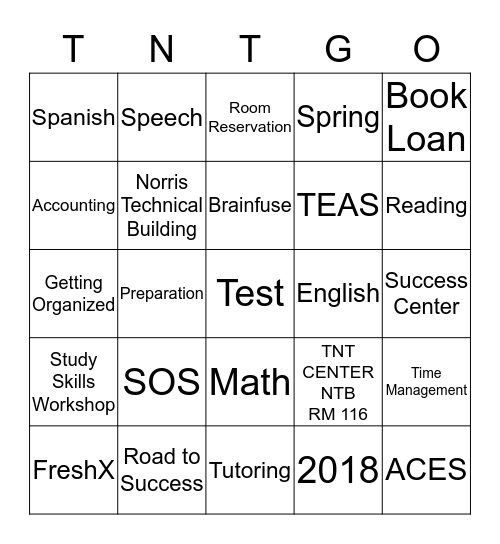 TNT Center  Bingo Card