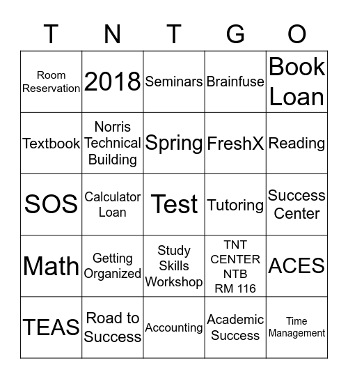 TNT Center  Bingo Card