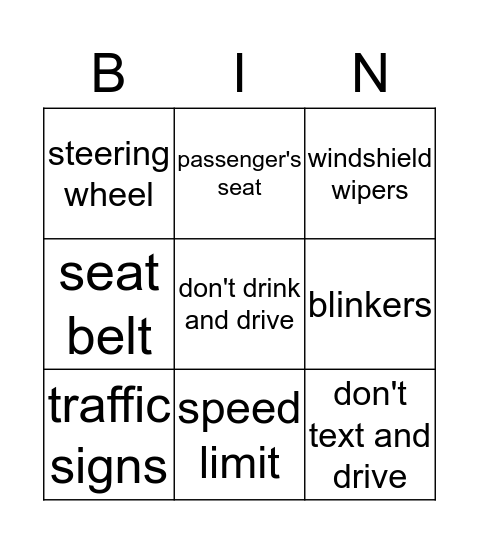 buckle up bingo  Bingo Card