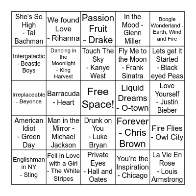 Social Committee's Music Bingo Game Bingo Card