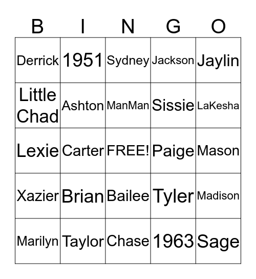 Jackson Family Bingo 2 Bingo Card