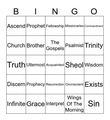 Bible Quizzing Definitions Bingo Card