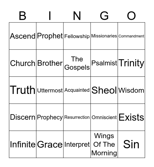 Bible Quizzing Definitions Bingo Card