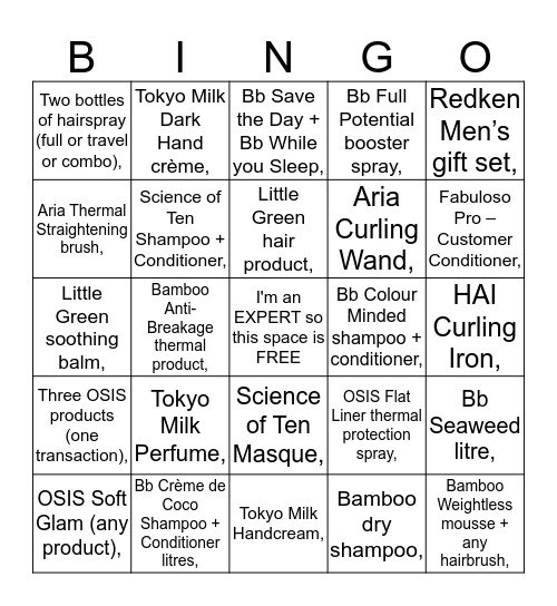 Mousy Brown's Stylist Bingo Card