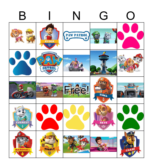 PAW PATROL Bingo Card