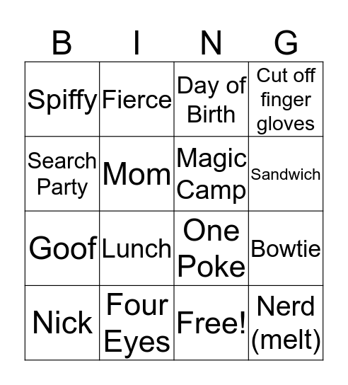 NickMas!  Bingo Card