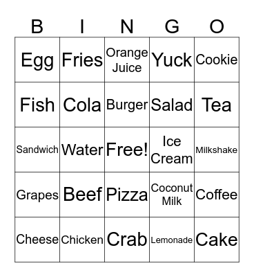 Food and Drinks Bingo Card