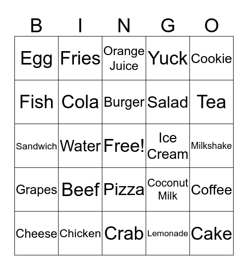 Food and Drinks Bingo Card