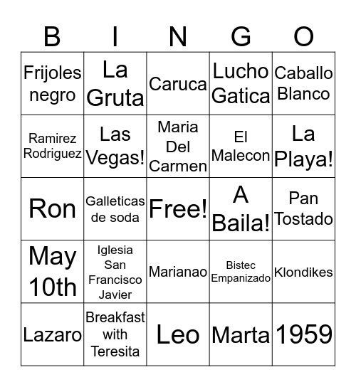 Carmen's 80th Bingo Bash Bingo Card