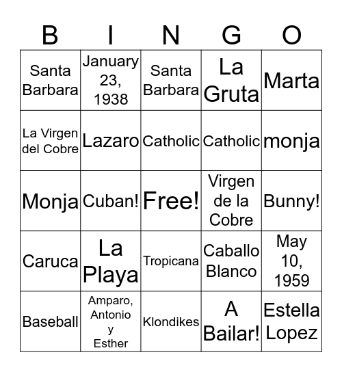 Carmen's 80th  Bingo Bash Bingo Card