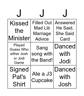 J3 Wedding Bingo!! Bingo Card