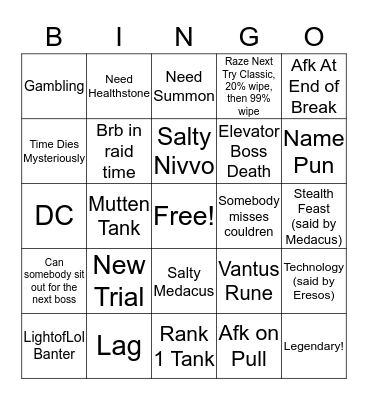 Raze M2 Bingo Card