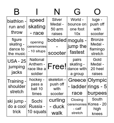 PE Olympics Bingo Card