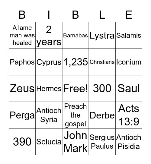 Paul's First Missionary Journey Bingo Card