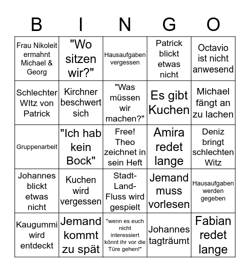 Deutsch Bingo Card