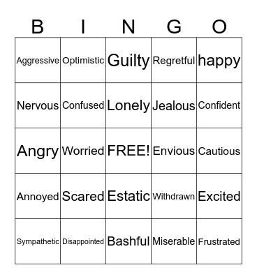 Feelings BINGO Card