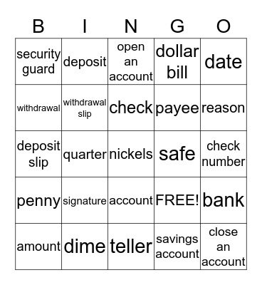 Money Management Bingo Card