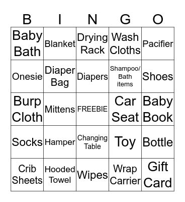 Baby Shower Bingo Card