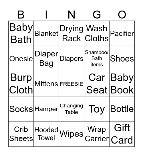 Baby Shower Bingo Card