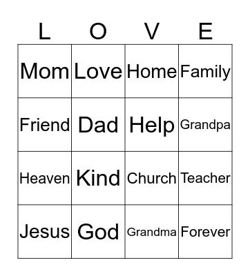God's Love Bingo Card