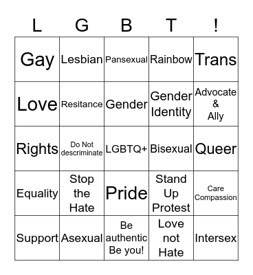 Pride Inclusivity Bingo  Bingo Card