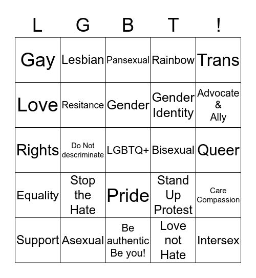 Pride Inclusivity Bingo  Bingo Card