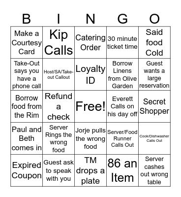 Manager Bingo Card