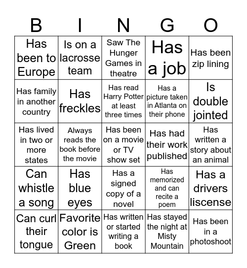 Get to Know You BINGO! Bingo Card