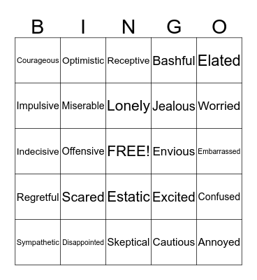 Feelings BINGO Card