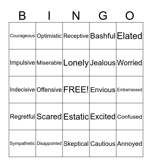 Feelings BINGO Card