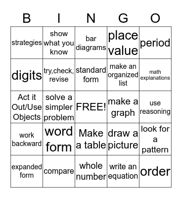 Third Grade Math Topic 1 Bingo Card