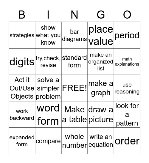Third Grade Math Topic 1 Bingo Card