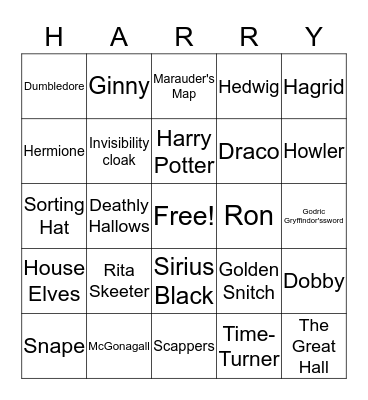 Harry Potter Bingo Card