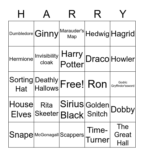 Harry Potter Bingo Card