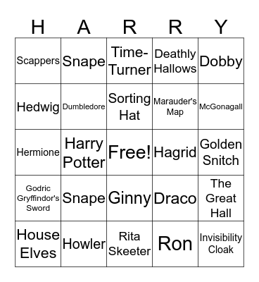 Harry Potter Bingo Card