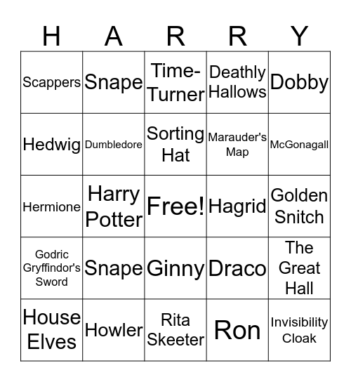 Harry Potter Bingo Card