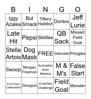 2018 SUPER BOWL Lll Bingo Card