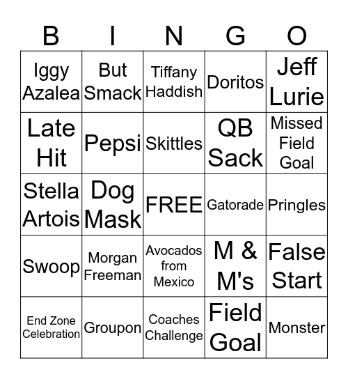2018 SUPER BOWL Lll Bingo Card