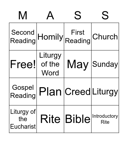 Parts of the Mass BINGO Card