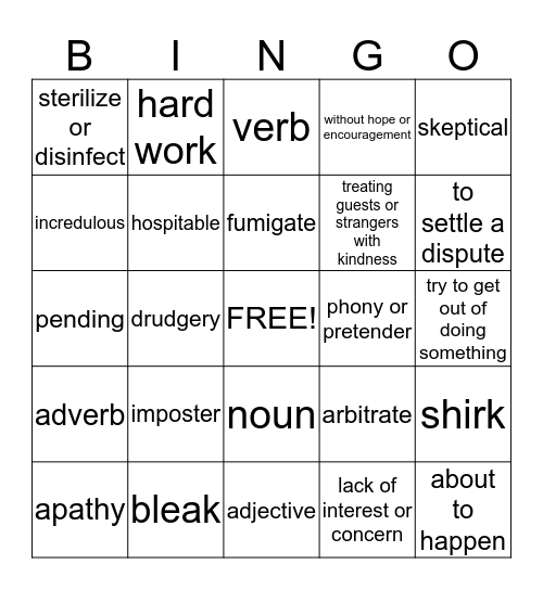 Vocab #6 Bingo Card