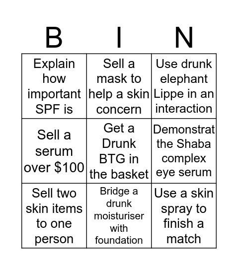 SKINGO Bingo Card