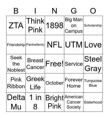 Zeta Tau Alpha Bingo Card