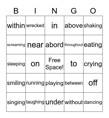Prepositional & Participle Phrases Bingo Card