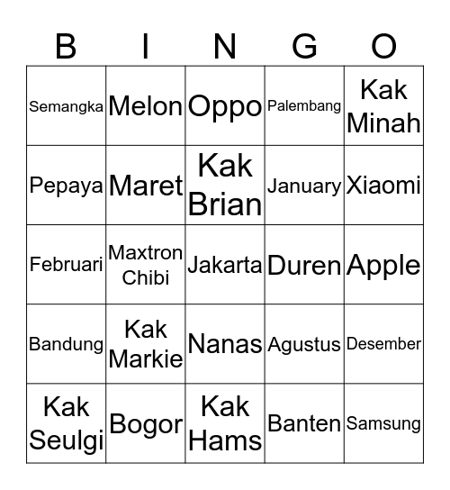 Untitled Bingo Card
