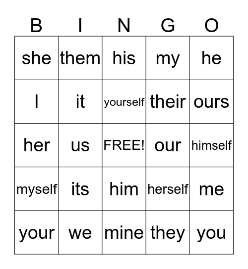 Pronouns Bingo Card