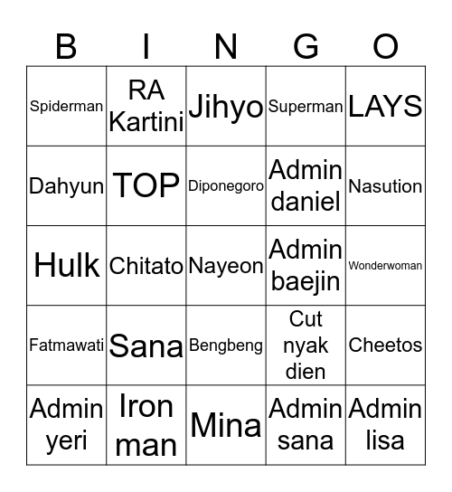 Bingo nya naura Bingo Card