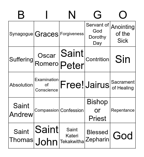 Jesus Heals the Sick, Chapter 15 Bingo Card