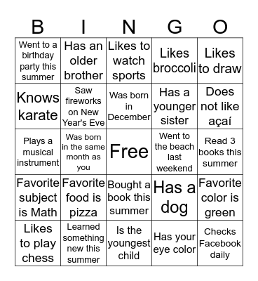 Get to Know You Bingo Card